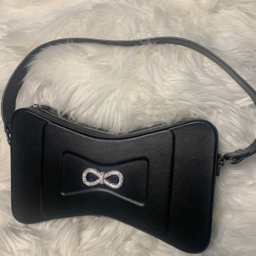 Mach and Mach black leather rhinestone bag